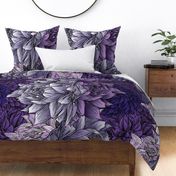 Purple Dahlia Oversize Floral Stripe, Botanical Ombre Wallpaper and Bedding Fabric