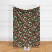 Three Birds Floral - Taupe - Medium