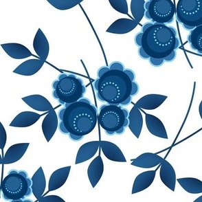 Blue retro flowers on white background