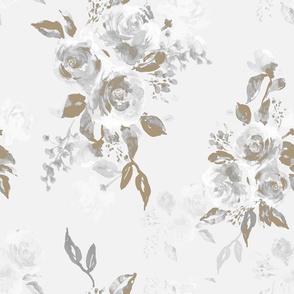 English Rose in Neutral Beige - Floral - Monotone - Light Gray 