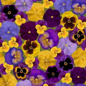 Friendly Flowers Purple and Yellow Pansies with Green Background
