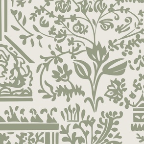 Decorative Damask Pattern (green/off white) (large)