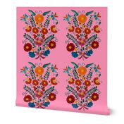 Mexican Blue Birds with Flowers in PINK