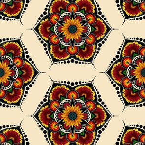 Sunflower and Daisy Mandala Pattern in Cream