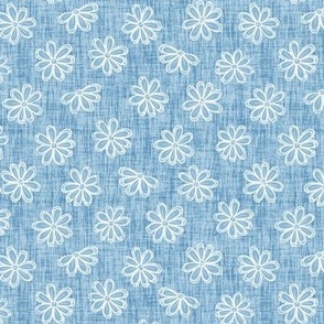 Scattered White Flowers on Light Aegean Blue Woven Texture