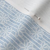 Scattered White Flowers and Sketchy Stripes on Fog Blue Woven Texture
