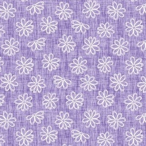 Scattered White Flowers on Rosy Lavender Woven Texture