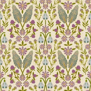 (M) Floral Garden Damask // Pink, Green, and Blue on Ivory