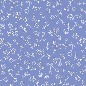 SMALL ⎸ Simple ditsy tossed fine liner floral hand drawn delicate flowers in cornflower blue