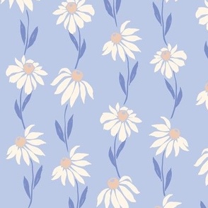 Falling daisy coneflower stripe in cream and baby periwinkle blue