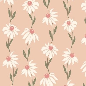 Falling daisy coneflower stripe in salmon pink and dusty pink