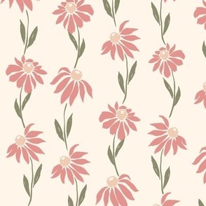 Falling daisy coneflower stripe in cream, dusty mid pink and sage