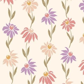 Falling daisy coneflower stripe in cream, baby pink, mid pink and lilac