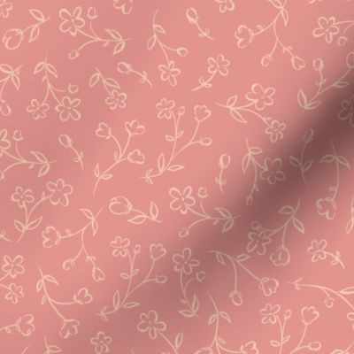SMALL ⎸ Simple ditsy tossed fine liner floral hand drawn delicate flowers in salmon pink