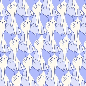 [Large] Hand drawn cats -blue monochrome