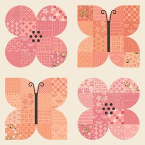 Butterflies & Flowers: Patchwork Cheater Quilt: Peach Fuzz Pantone 2024