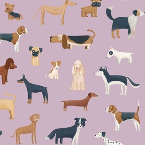Dog breeds in lilac jumbo scale