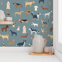 Dog breeds in teal blue jumbo scale