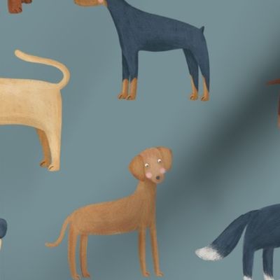Dog breeds in teal blue jumbo scale