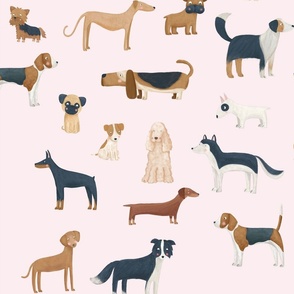 Dog breeds in pale pink jumbo scale