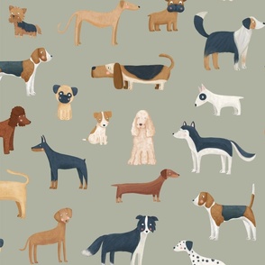 Dog breeds in safari green jumbo scale