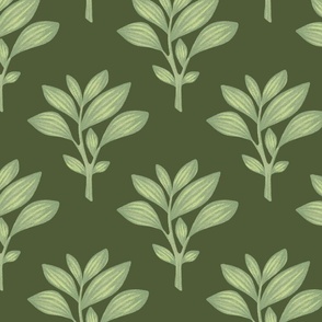 Illustrated Tea Plants Camellia Sinensis on Forest Green | Cozy Tea Time Evening Pattern