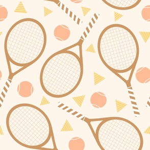 Tennis Racket and Ball - Sport Game with Rectangle in Cream background | Brown / Golden / Peach fuzz / Yellow | Court Sport | Large Scale