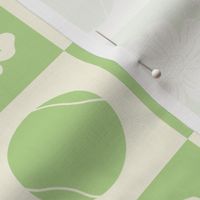 Tennis Ball and Flowers / Floral in Green Grid - Sport Game | Court Sport | Small Scale
