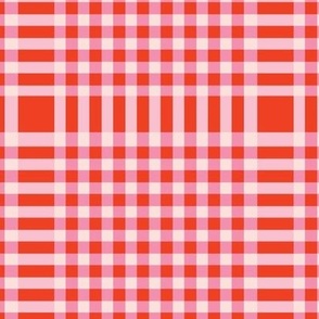 Red & Pink Gingham Check Plaid Stripes on Pale Pink 6inch Repeat