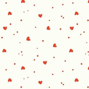 Mini Hearts and Spots in Red on Off White 6inch Repeat