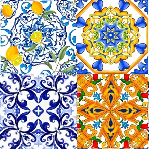 Sicilian tiles,majolica,Mediterranean art,lemon 