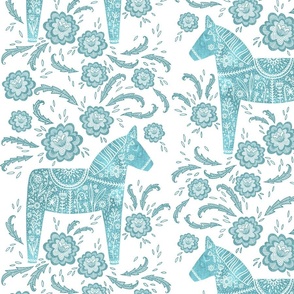 Swedish Dala Horse Large Scale Teal Green