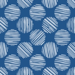 Cobalto Blue Striped Circles Made Of Brush Strokes, Medium Scale Monochromatic Cobalt Blue