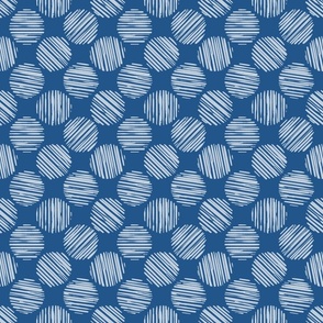 Cobalto Blue Striped Circles Made Of Brush Strokes, Small Scale Monochromatic Cobalt Blue