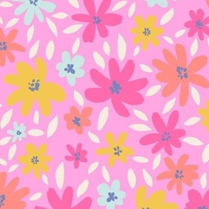 summer/ florals - bright colours - pink, yellow and blue 