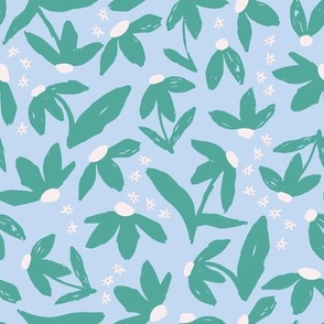 Painted Floral in Light Blue and Green 