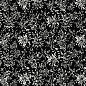 (S) Linocut flowers off-white on black 