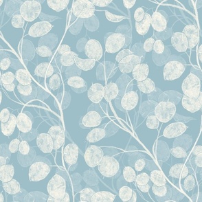 (L) Warm and Welcoming Honesty Floral ivory and soft blue large  scale 12 inch