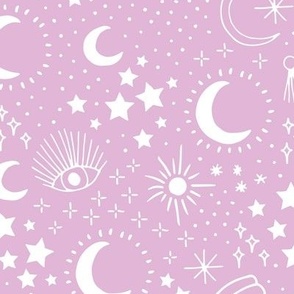 Mystic Universe party sun moon phase and stars sweet dreams white lilac