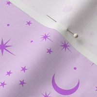 Mystic boho universe sun moon phase and stars sweet dreams modern nursery  neon purple on lilac
