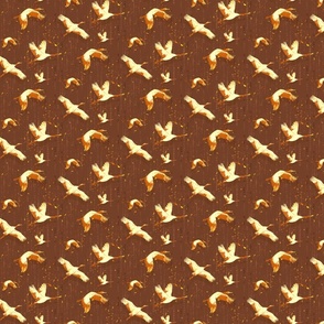 Japanese Cranes With Texture Gold & Burnet Umber Background 7"