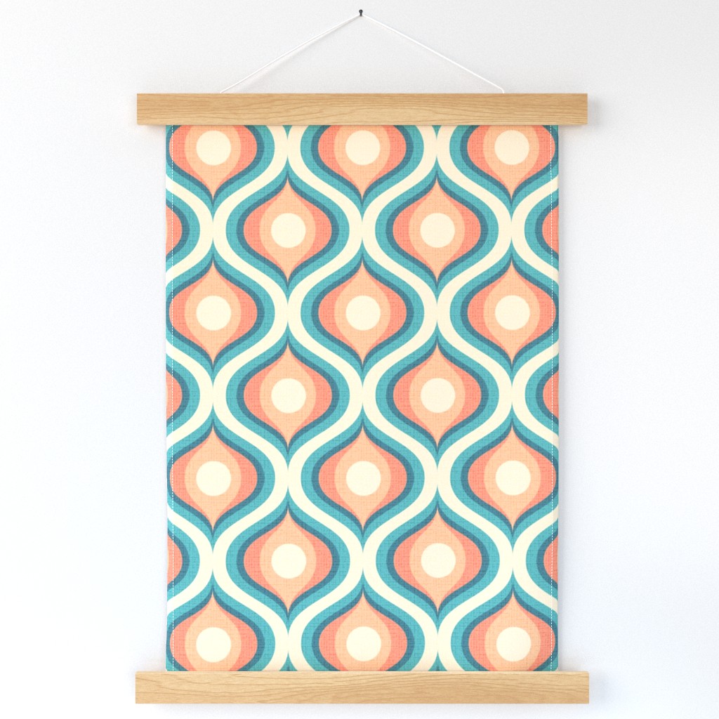 Groovy swirl wallpaper retro teal coral cream 6 medium scale by Pippa Shaw