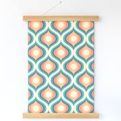 Groovy swirl wallpaper retro teal coral cream 6 medium scale by Pippa Shaw