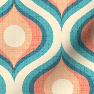 Groovy swirl wallpaper retro teal coral cream 8 medium large wallpaper scale by Pippa Shaw