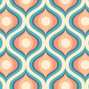 Groovy swirl wallpaper retro teal coral cream 8 medium large wallpaper scale by Pippa Shaw