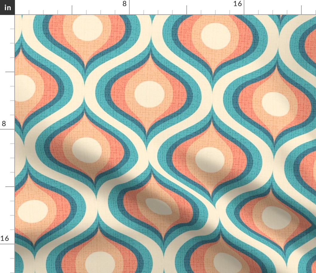 Groovy swirl wallpaper retro teal coral cream 8 medium large wallpaper scale by Pippa Shaw