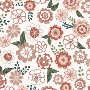 Bold blooms / hand drawn maximalist flowers in terracotta tones on cream
