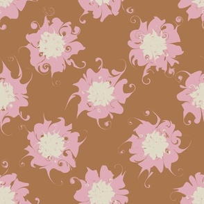 Medium Stylish Poof Ball Flower Chocolate Milk Brown Pinky Pink Almond White