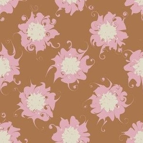 Small Stylish Poof Ball Flower Chocolate Milk Brown Pinky Pink Almond White
