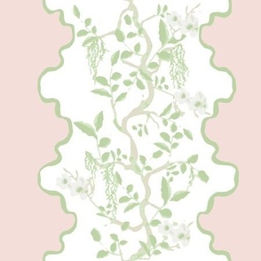 Floral Chinoiserie Stripe | Blush and Green Natural Chinoiserie Garden